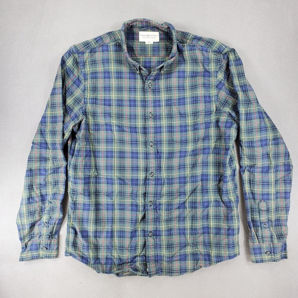 Denim & Supply Ralph Lauren Shirt Mens XL Green Yellow Tartan Plaid Button-Up